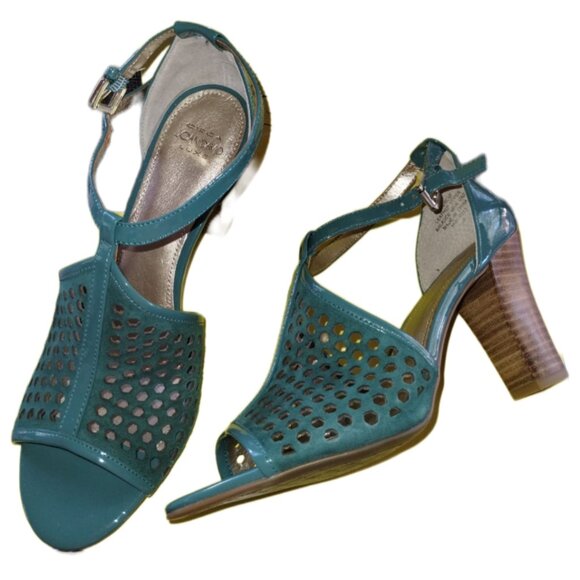 Circa Joan & David Luxe Turquoise Leather Heels Size 8 - Picture 3 of 3